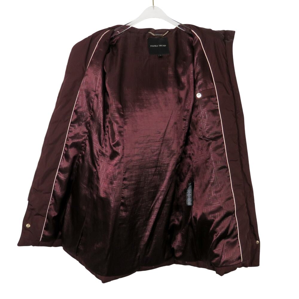 Ivanka Trump Burgundy Puffer Coat Down Hooded Coat Faux Fur Hood Small - Picture 5 of 8